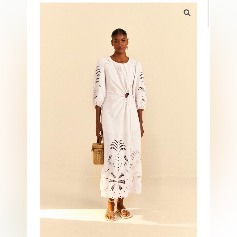Farm Rio NWT Off White Richilieu Cut Out Midi Dress